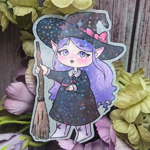 Little Witch Sticker, Cute Witchy Stickers, Kawaii Vinyl Sticker for Laptop or Water Bottle