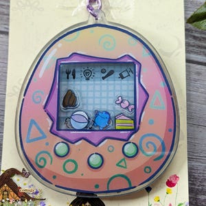 Tamagotchi (Ginjirotchi) Shaker Keychain, 3.5&quot; Key Chain, 90s Nostalgia, Virtual Pet Keyring
