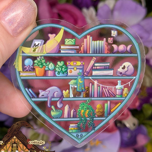 Adhesivo transparente para estanterías de libros con forma de corazón acogedor para portátil o botella de agua