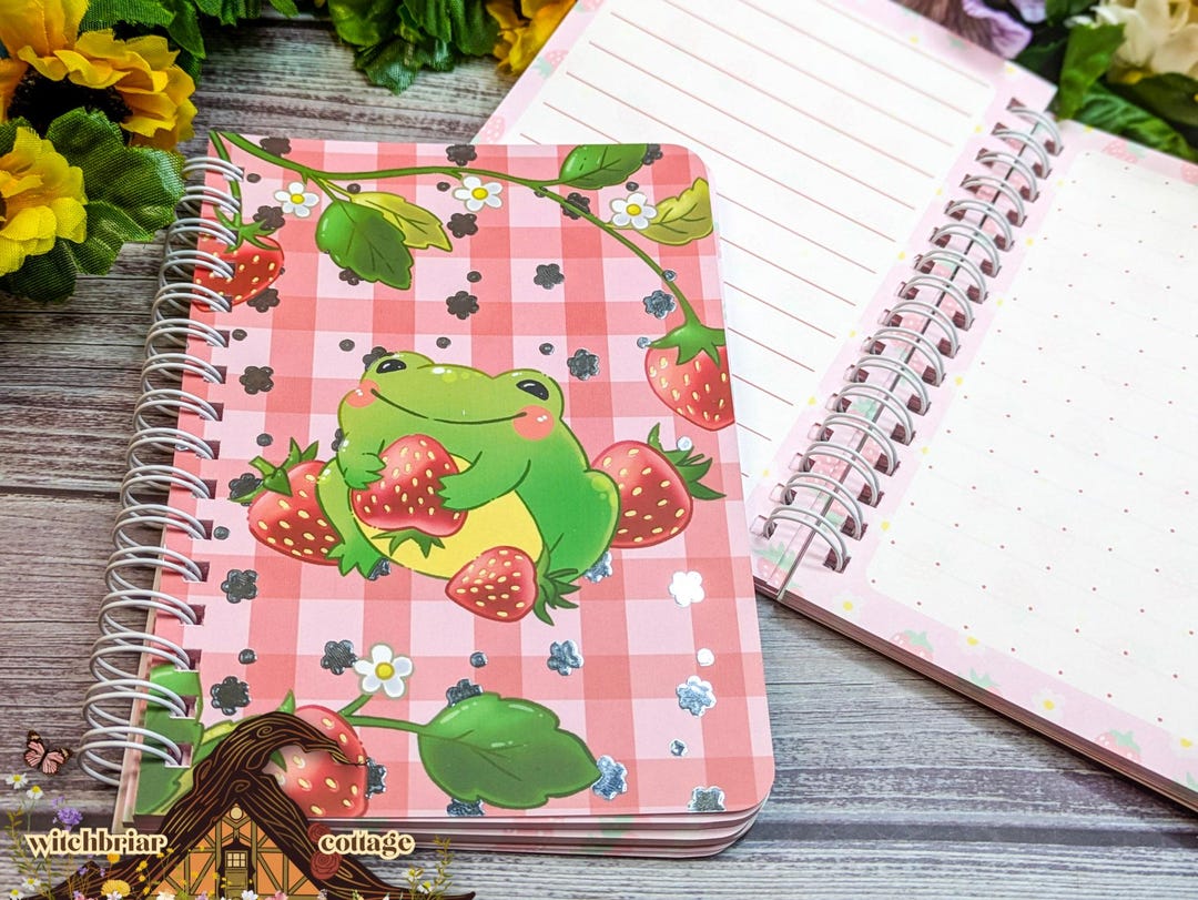 Frog Strawberry A6 Notebook, Silver Flowers, Gingham (b-grade) - Etsy