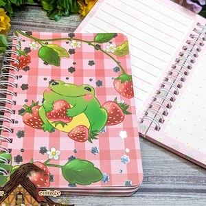 Cute Frog Strawberry Notebook, Hybrid Dot-Grid and Lined Notebook, B-Grade Discounted
