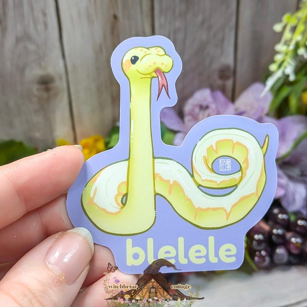 Blelele Snake Blep, Waterproof Vinyl Sticker, Goblincore Art, Laptop & Water Bottle