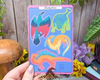 Dinosaurios sonrojados, lámina de pegatinas de vinilo impermeables, dinosaurios kawaii, para portátil y botella de agua