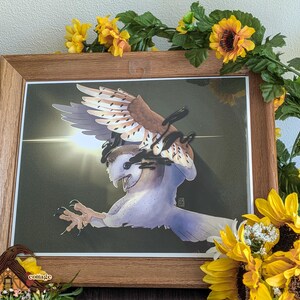 Pouncing Owl Art Print: Dark Academia Goth Wall Decor