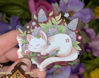 Lilac Cat CLEAR Sticker: Kawaii Laptop Decal