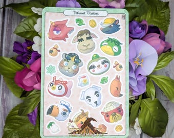 Vibrant Visitors Sticker Sheet, ACNH Inspired, Sticker Set for Planners. Journals