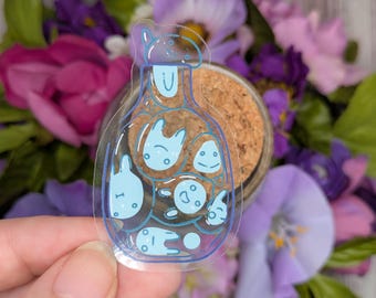 B-Grade Bottle o' Ghosts CLEAR Sticker, Cute Ghost Paranormal Stickers, Vinyl Sticker for Laptop or Water Bottle