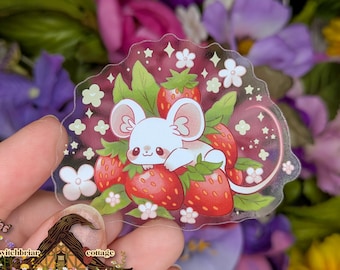 Strawberry Mouse CLEAR Sticker, Cute Mice Stickers, Gift for Animal Lover, Vinyl Sticker for Laptop or Water Bottle