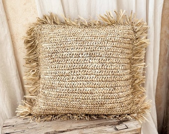 Raffia Pillow Cover with Fringe