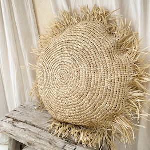 Rainbow Striped Raffia Throw Pillow