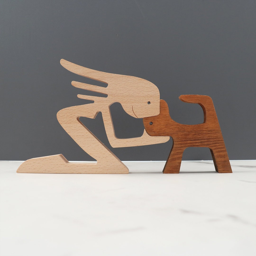 Woman and Dog Wood Sculpture Wooden Dog Sculpture Dog Etsy