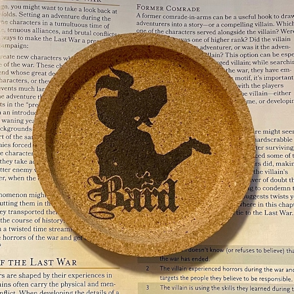 Bard Premium 4" Rimmed Cork Coaster - DnD, Pathfinder, TTRPG