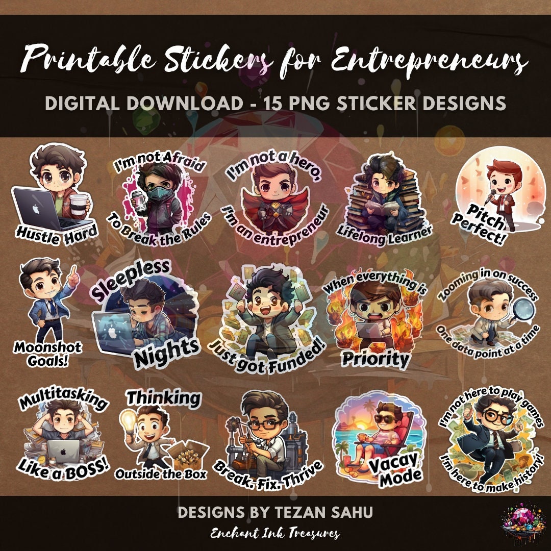 Cute Entrepreneur Printable PNG Stickers 15 Unique Designs - Etsy