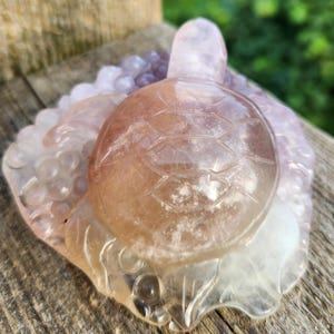 Carved Candy Fluorite Crystal Turtle: Colorful Natural Stone Figurine