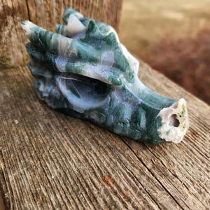 Juicy AAA Natural Moss Agate Crystal Carved Dragon Head ,DND