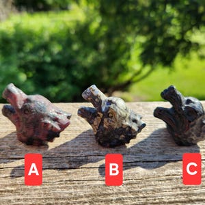 Mini Carved Wolf Head Crystal: Garnet, Que Sera, Obsidian, One