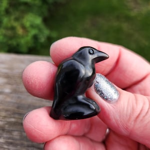 Carved Black Obsidian Crow: Natural Crystal Raven Figurine, Small