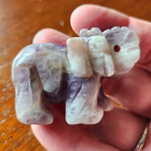Carved Dream Amethyst Elephant: Tiny Crystal Figurine