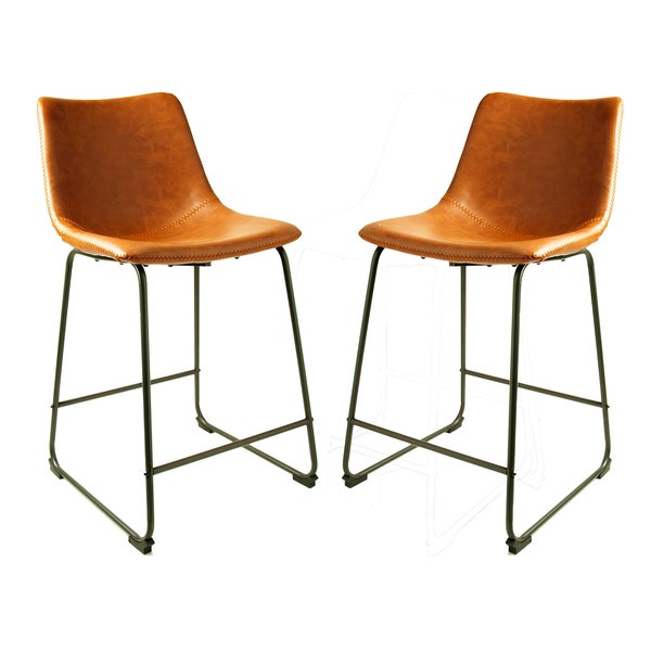 Pair of Cooper Tan Vegan Leather Counter Stools