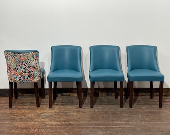 New / ex-display dining chairs teal blue seats & fabric backs (64 in total!)