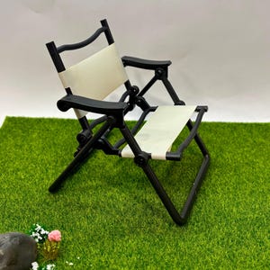 FREE US Shipping! 1:6 scale Miniature folding camping chair. This sturdy chair is a great accessory for 12” dolls or as a cell phone holder