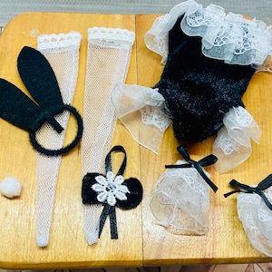 FREE SHIPPING! 1/6 scale Miniature Playmate Bunny lingerie costume for Barbie. 8 piece set available in 6 colors. Playboy outfit