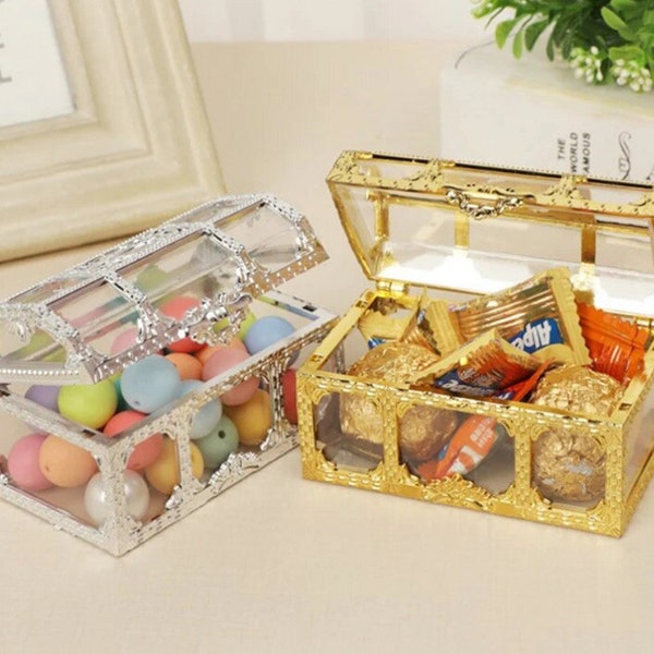 FREE SHIPPING! miniature gold or silver treasure chest, pirate chest, jewelry box, candy box, gift box, display chest, dollhouse toy box