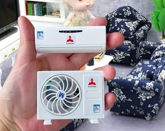 Miniature dollhouse Mini Split Air Conditioner, Box Fan, Wall Fan, heat pump. Sets or individual pieces in 3 colors. FREE US SHIPPING!