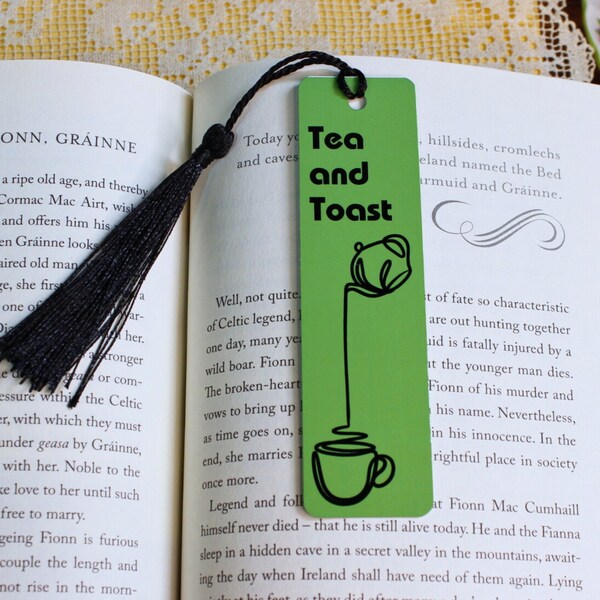 Tea and Toast Green Aluminum Metal Bookmark, Pouring Tea Bookmark, Book Lover Gift, Tea and Toast Placeholder, Tea and Book Lover Gift