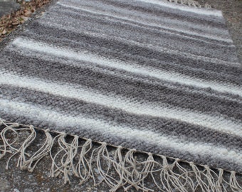 Wool Rug, Handwoven, Lincoln Longwool, Rectangle, Short Runner, All Natural, No Chemicals, No Dyes, Made from Home Grown Fleece