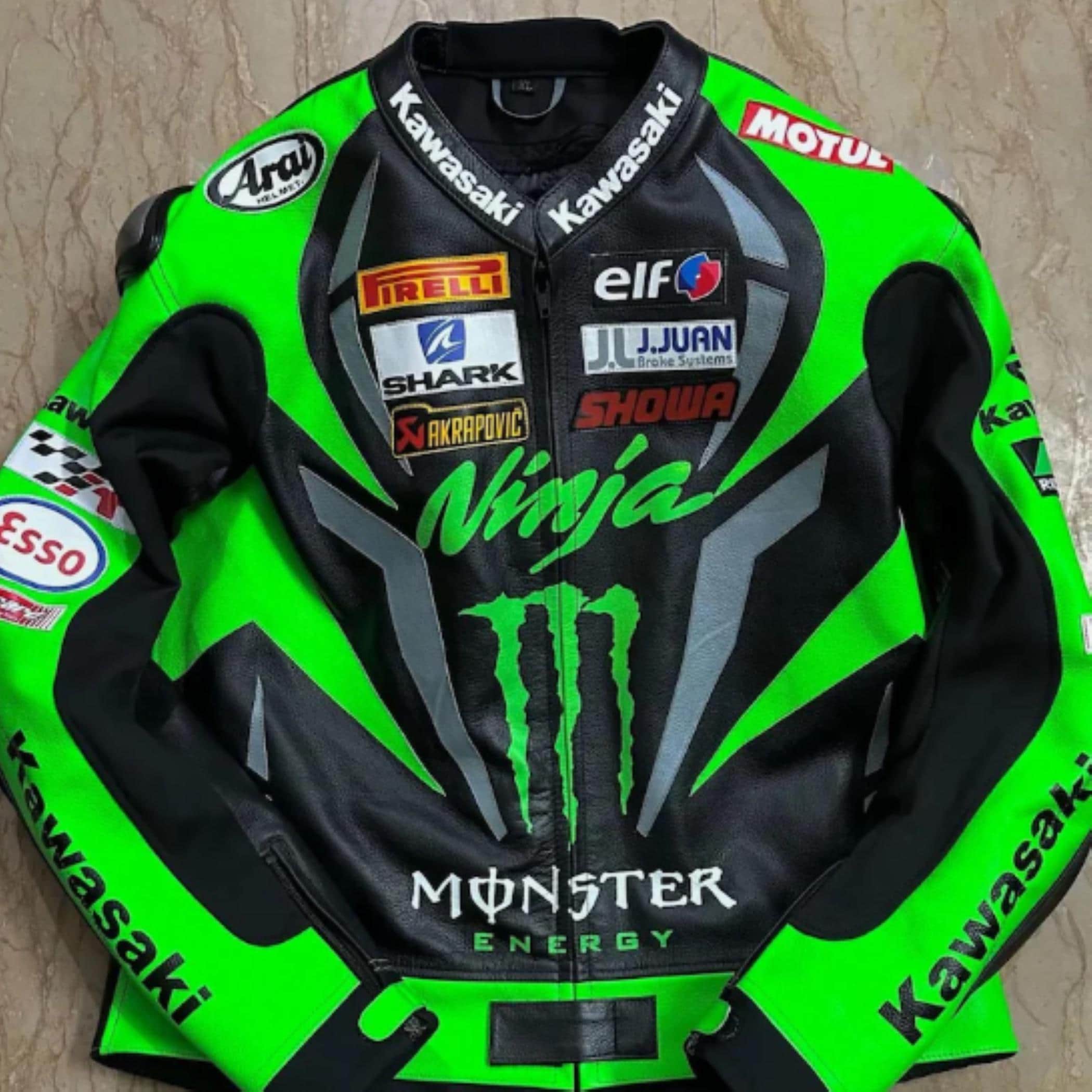 KAWASAKI Ninja リアルレザー モーターサイクルジャケット – CE