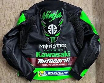 KAWASAKI Ninja Real Leather Motorcycle Jacket – CE Armored