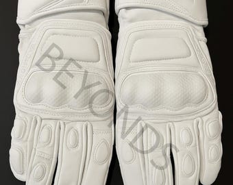 White Cowhide Leather Motorcycle Racing Gloves: CE Armored, Custom Fit- for all weather