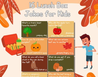 16 Funny Lunch Box Notes Jokes Cards | Fall Theme | Instant Download | Kids Lunch Box Notes | Back to School Riddles | Kids School Jokes |