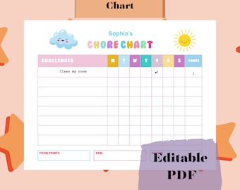 Kids Chore Chart, Printable Editable Daily & Weekly Kids Chore Reward Chart, Instant Download, Kids Chart, Digital Download