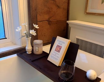 Thermo-Treated Maple Bath Caddy – Canadian Made Adjustable Bathtub Tray, Wine Glass & Book Holder