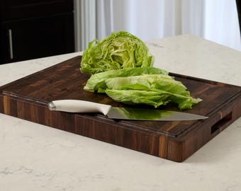 Extra Large Walnut End Grain Cutting Board: Chef Butcher Block with Handles