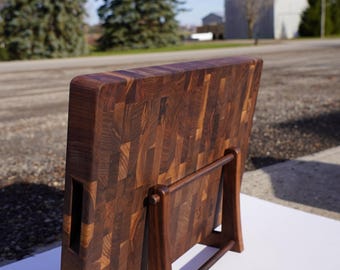 Adjustable Walnut Cutting Board Stand  Butcher Block Saver  Hardware-Free Board Holder