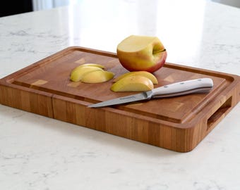 Small End Grain Cherry Cutting Board with Insert Handles