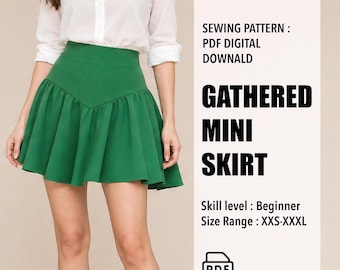 Patrón de costura en PDF para minifalda / Falda con volantes / Ideal para principiantes / Tallas XXS-XXXL