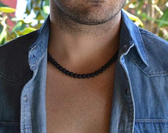 black onyx bead necklace for men, necklace for men, beaded boho summer necklace, gift for him father, beach jewelry men, chunky necklace
