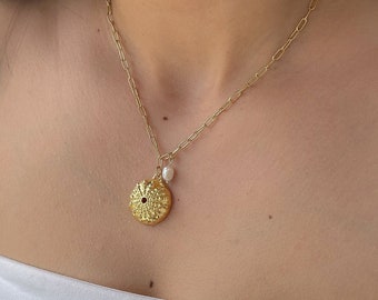 Sea urchin Necklace, 18k Gold chain charm necklace, Ocean Jewelry, Waterproof Beach Choker, Conch Shell, summer Adjustable Boho necklace