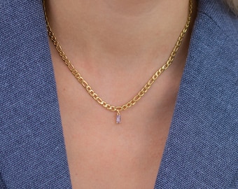 orange zircon gemstone necklace, gold chain necklace, stainless steel necklace, 21st birthday gift for women, minimalist necklace, handmade
