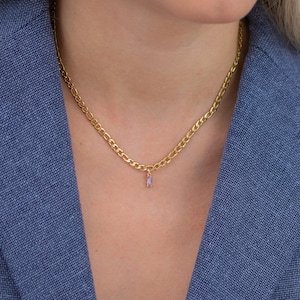 orange zircon gemstone necklace, gold chain necklace, stainless steel necklace, 21st birthday gift for women, minimalist necklace, handmade image 1