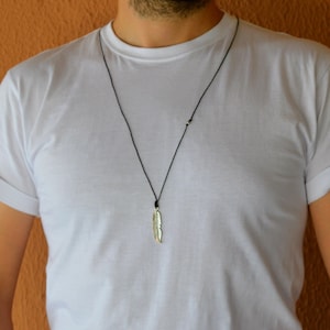 feather necklace, summer necklace, handmade jewelry, beaded necklace, dainty necklace, men's necklace, men's necklace pendant, gift for him