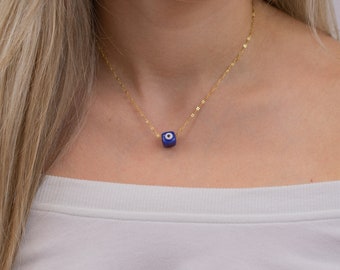 evil eye necklace, evil eye pendant, gold chain necklace, gold choker, thin gold chain, protection necklace, something blue, unique gift