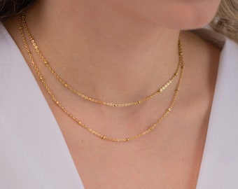 layered necklace gold, double beaded chain necklace, stainless steel necklace, gold chain necklace, minimalist necklace, gold chain choker