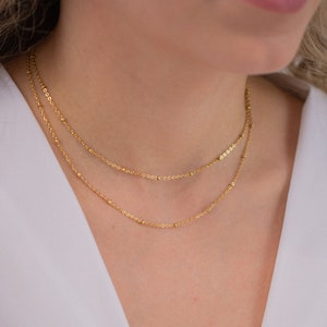 layered necklace gold, double beaded chain necklace, stainless steel necklace, gold chain necklace, minimalist necklace, gold chain choker image 1