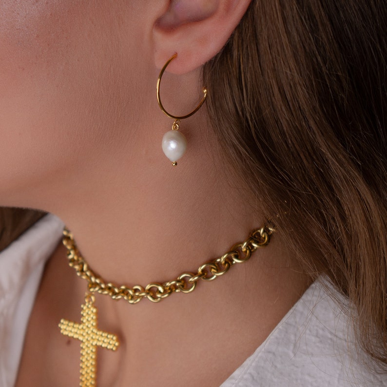 gold cross choker necklace, gold chunky chain necklace, cross jewelry, protection necklace, gift for her, big cross pendant, choker collar image 3