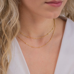 layered necklace gold, double beaded chain necklace, stainless steel necklace, gold chain necklace, minimalist necklace, gold chain choker image 4